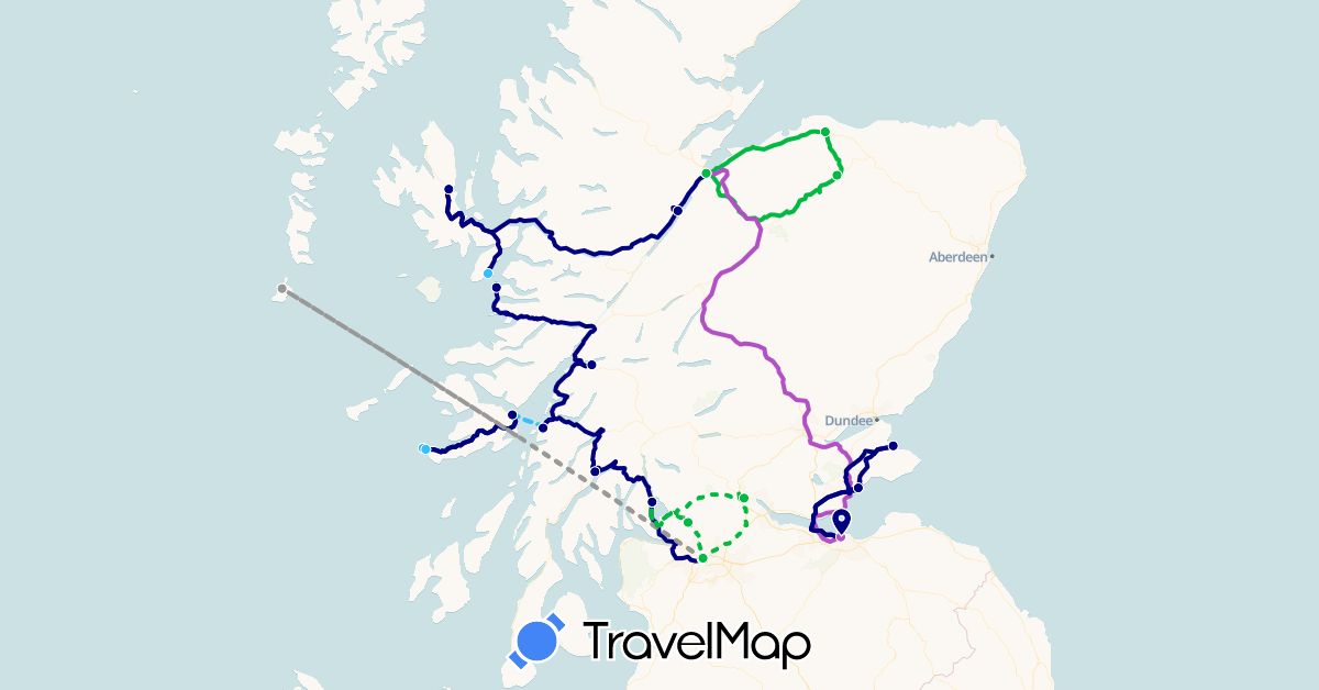 TravelMap itinerary: driving, bus, plane, train, boat in United Kingdom (Europe)